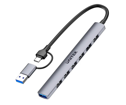 Hub USB UNITEK Hub USB-A/C 7w1 USB A z adapterem USB A 5 Gbps H1209AGY01